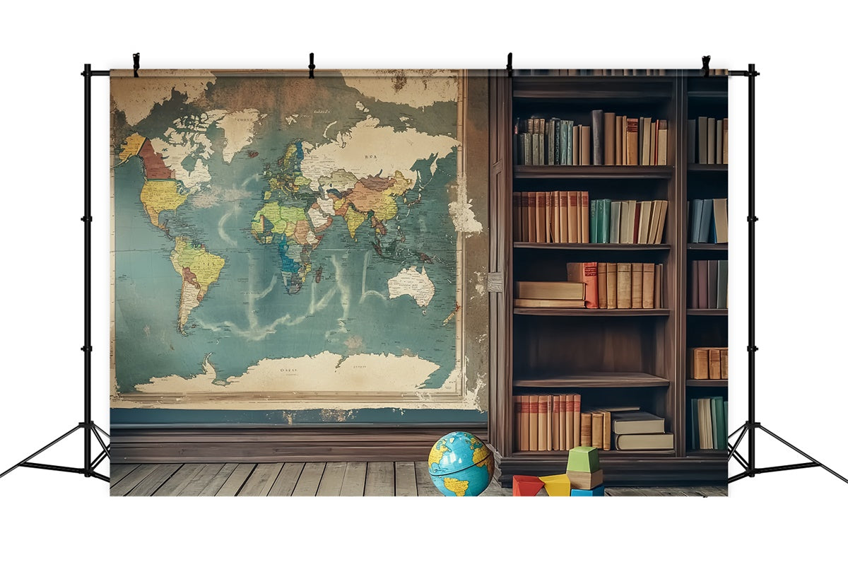 Back To School Backdrop Vintage Map Study Room Backdrop UK LXX57-24