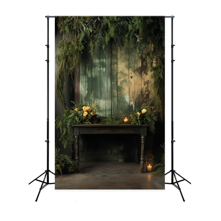 Backdrop Portrait Rustic Green Wood Panel Fabric Backdrop UK LXX57-262