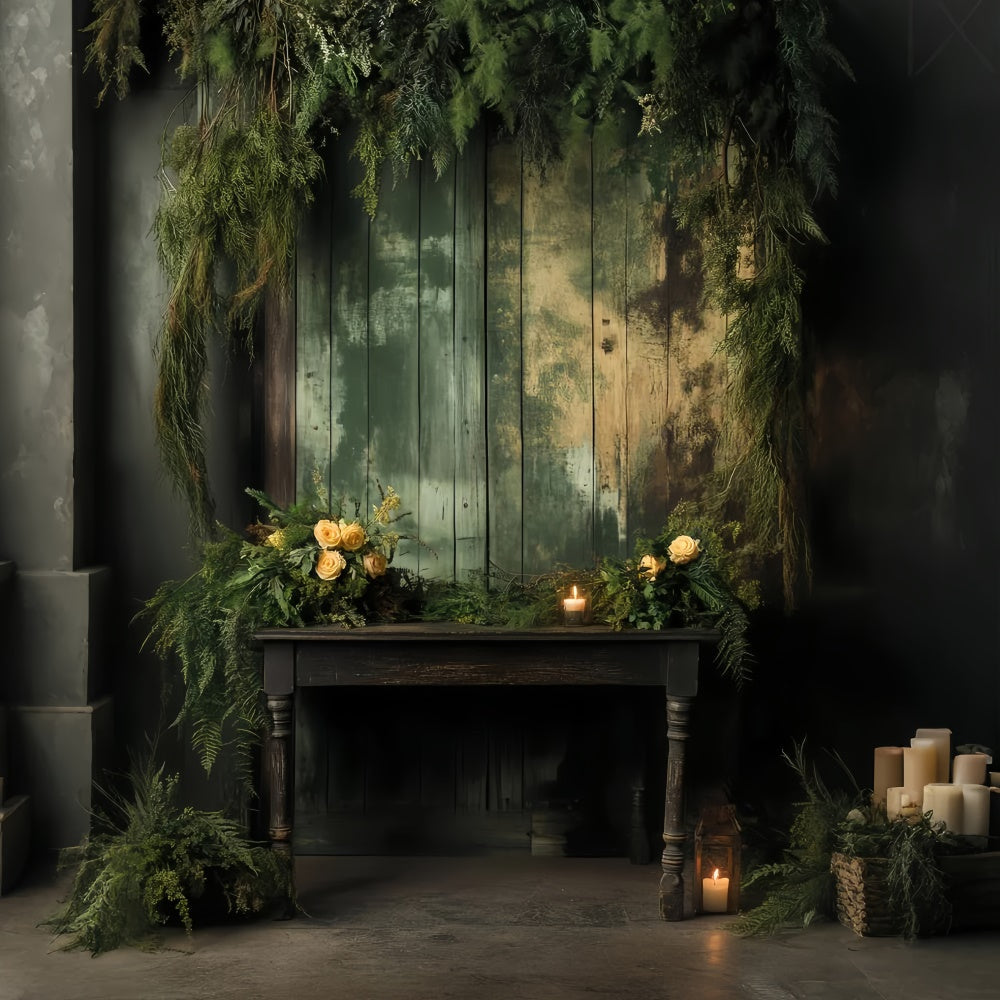 Backdrop Portrait Rustic Green Wood Panel Fabric Backdrop UK LXX57-262