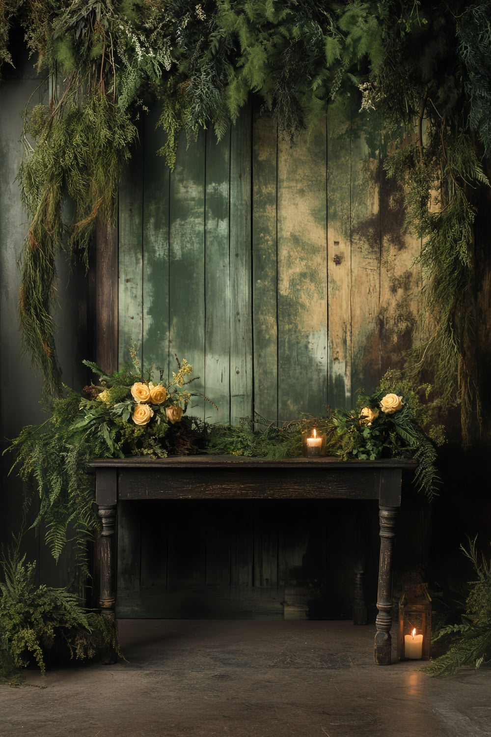 Backdrop Portrait Rustic Green Wood Panel Fabric Backdrop UK LXX57-262