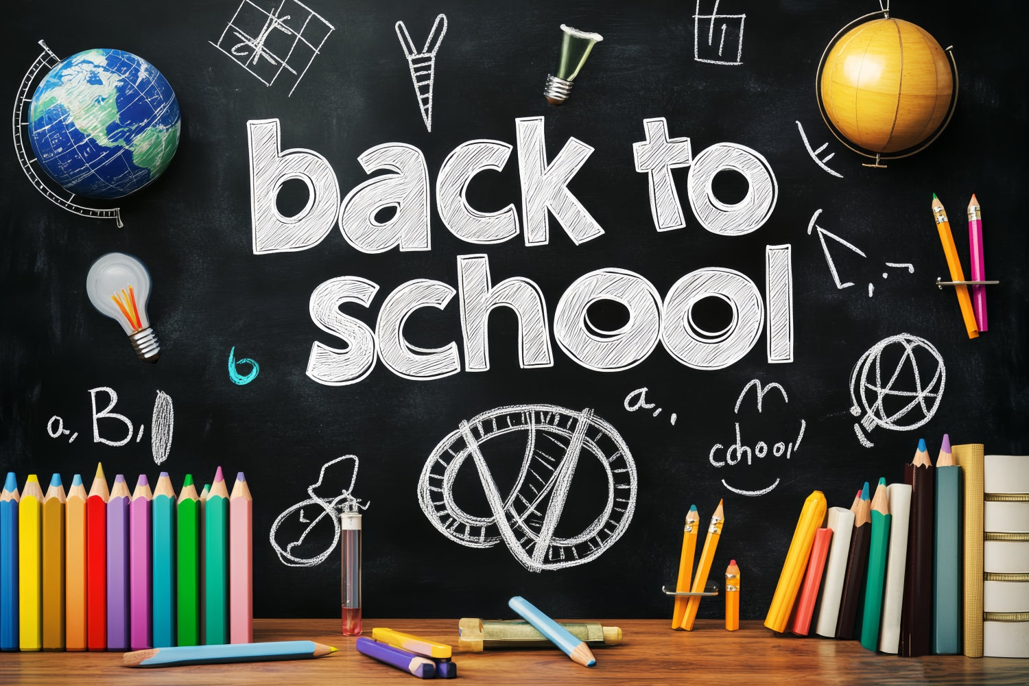 School Backdrop Chalk Sketch School Wall Backdrop UK LXX57-29