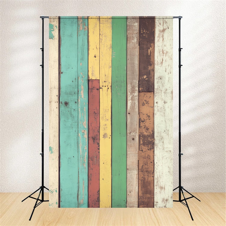 Rustic Wood Backdrop Weathered Rainbow Timber Backdrop UK LXX57-291