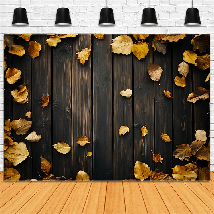 Dark Wood Backdrop Golden Leaves Walnut Backdrop UK LXX57-299