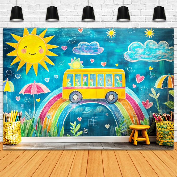 Back To School Backdrop Happy Bus Adventure Backdrop UK LXX57-32