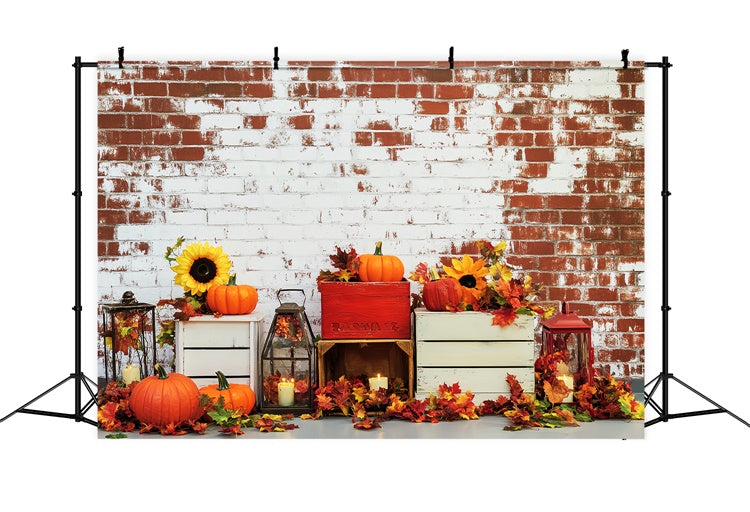 Fall Thanksgiving Backdrop Sunflower Harvest Brick Backdrop UK LXX57-322