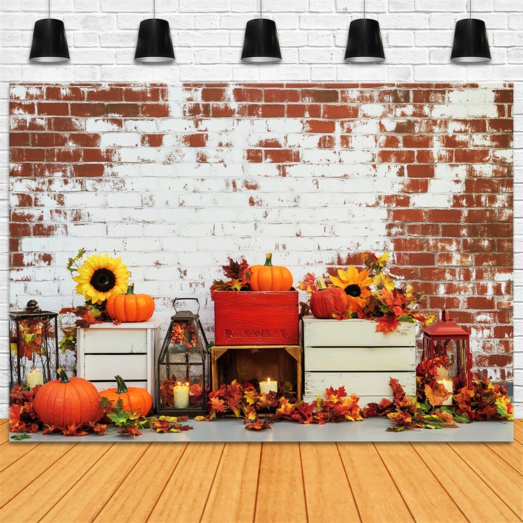 Fall Thanksgiving Backdrop Sunflower Harvest Brick Backdrop UK LXX57-322
