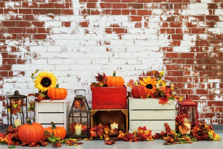 Fall Thanksgiving Backdrop Sunflower Harvest Brick Backdrop UK LXX57-322