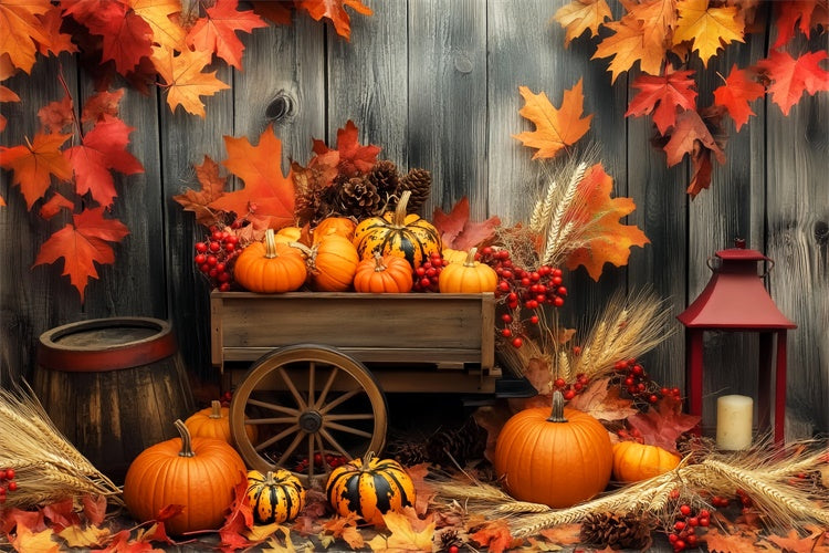 Thanksgiving Backdrop Pumpkin Cart Harvest Autumn Backdrop UK LXX57-324