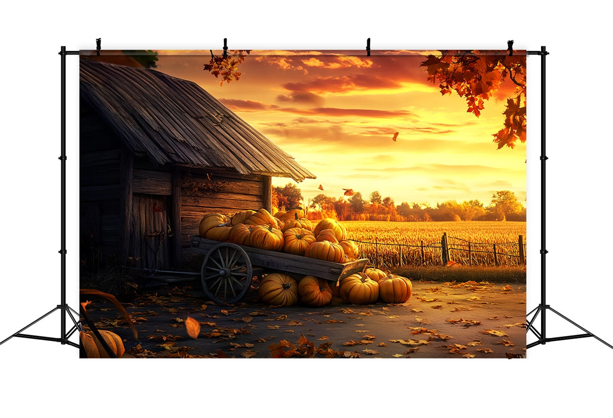 Happy Thanksgiving Backdrop Pumpkin Cart Glow Sunset Backdrop UK LXX57-327