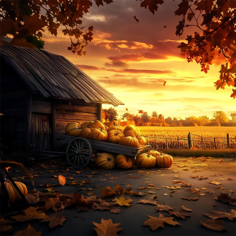 Happy Thanksgiving Backdrop Pumpkin Cart Glow Sunset Backdrop UK LXX57-327