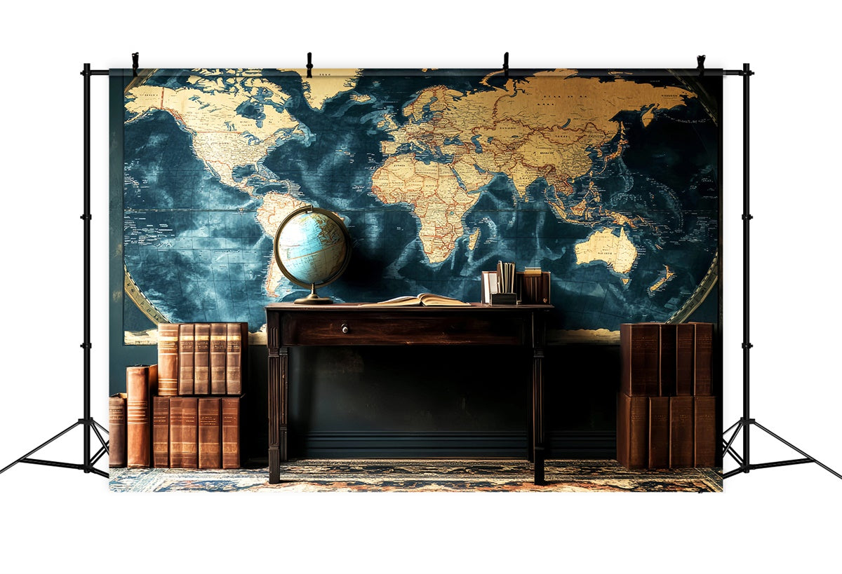 Classroom Backdrops Retro Classroom Map Setting Backdrop UK LXX57-33