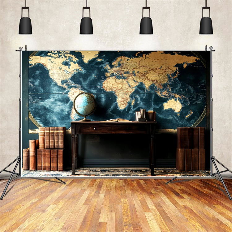 Classroom Backdrops Retro Classroom Map Setting Backdrop UK LXX57-33