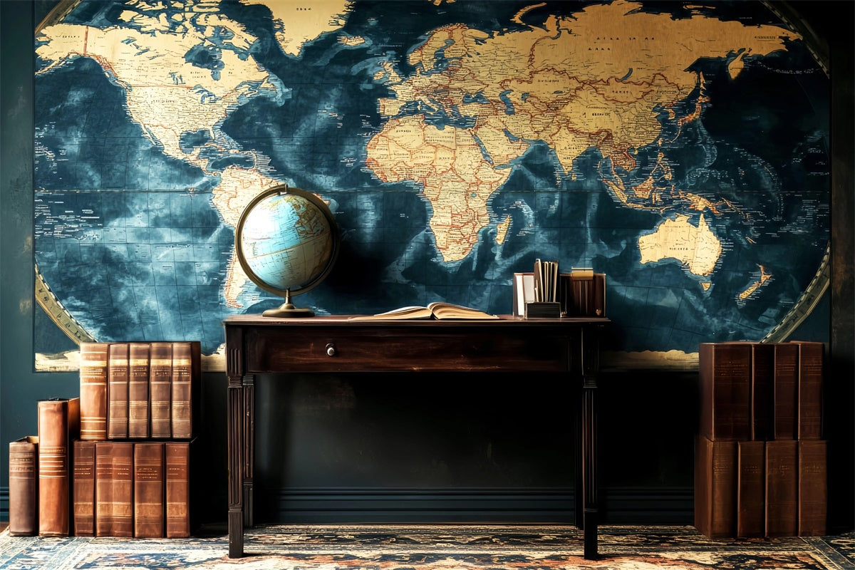 Classroom Backdrops Retro Classroom Map Setting Backdrop UK LXX57-33