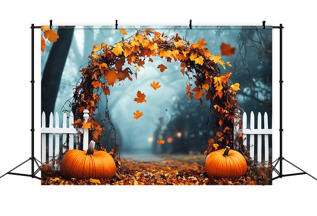 Backdrop For Thanksgiving Pumpkin Path Misty Forest Backdrop UK LXX57-332