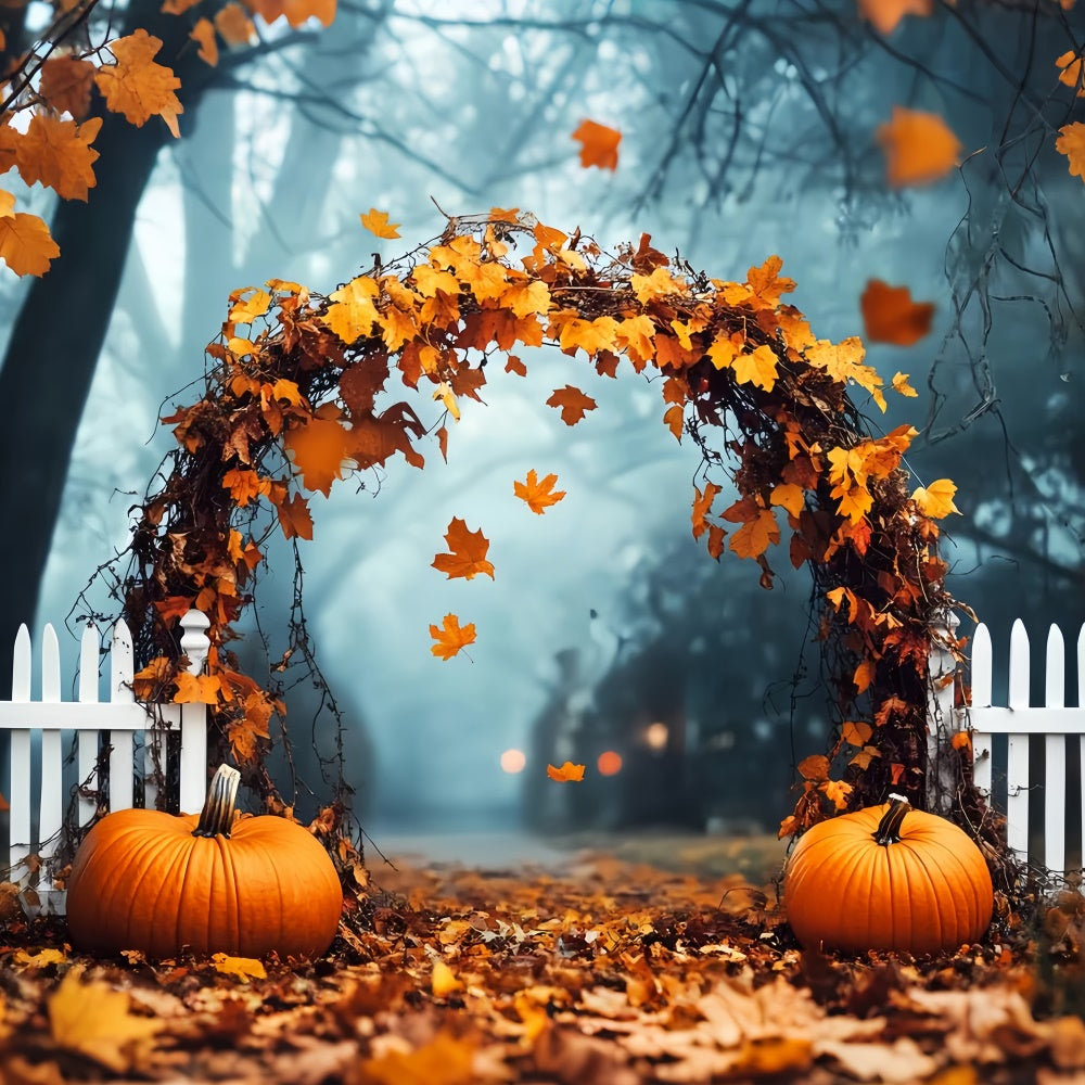 Backdrop For Thanksgiving Pumpkin Path Misty Forest Backdrop UK LXX57-332