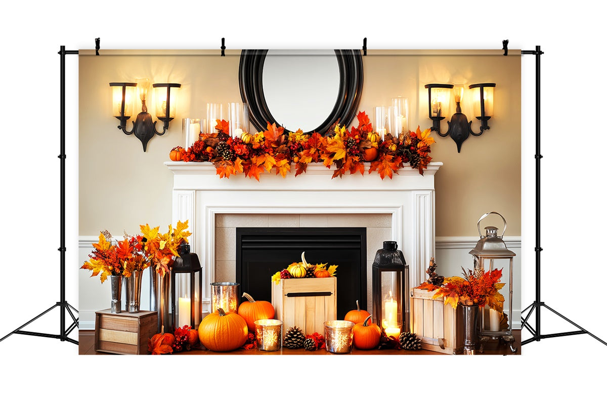 Thanksgiving Photo Backdrop Cozy Harvest Mantel Backdrop UK LXX57-334