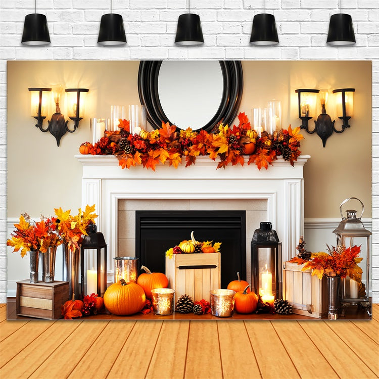 Thanksgiving Photo Backdrop Cozy Harvest Mantel Backdrop UK LXX57-334