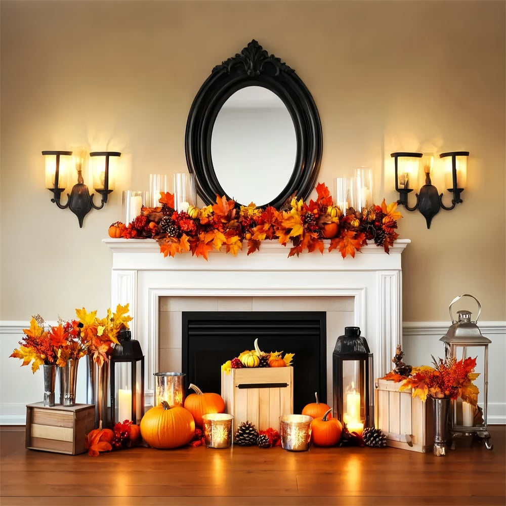 Thanksgiving Photo Backdrop Cozy Harvest Mantel Backdrop UK LXX57-334