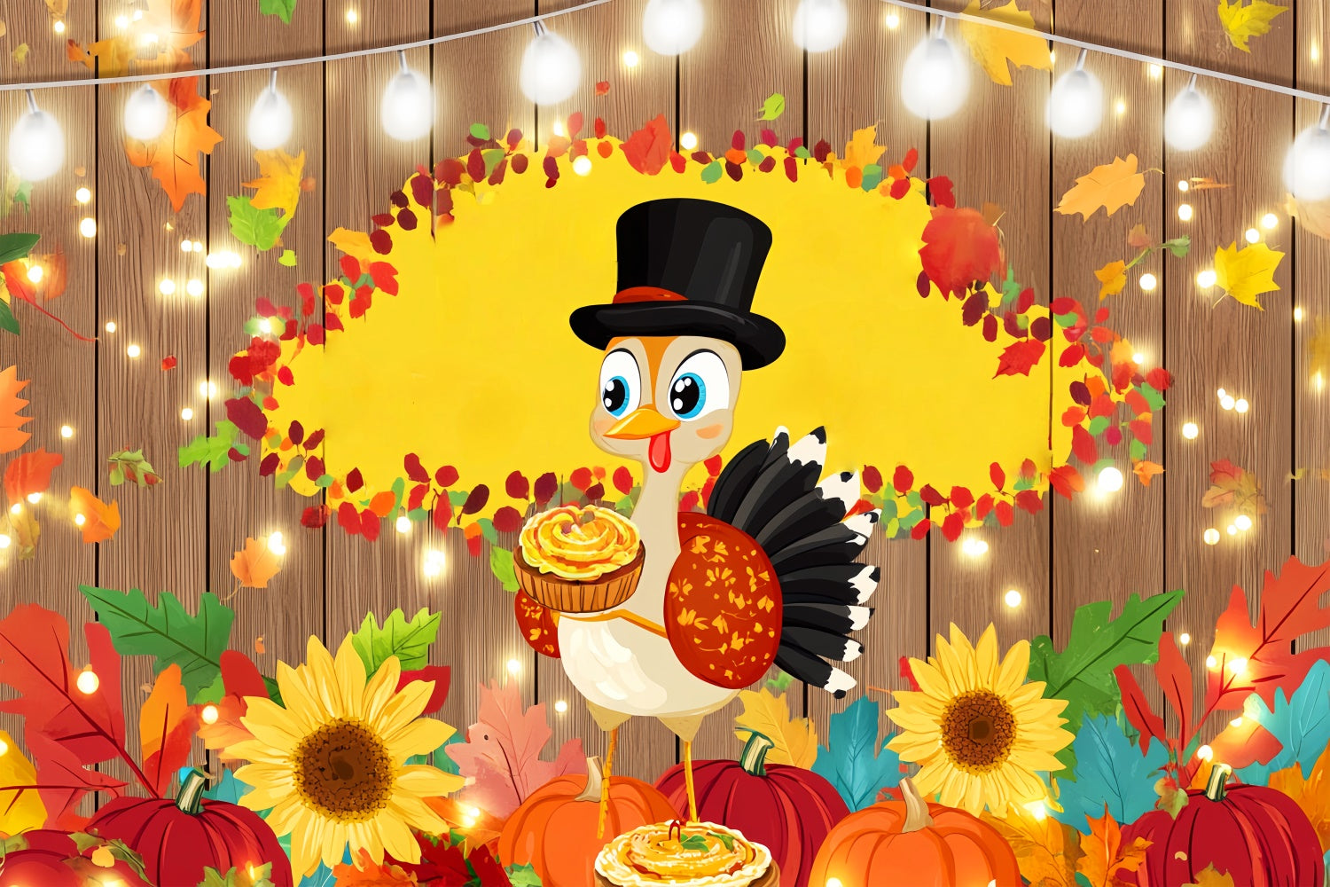 Happy Thanksgiving Backdrop Sunflower Turkey Cheer Backdrop UK LXX57-335