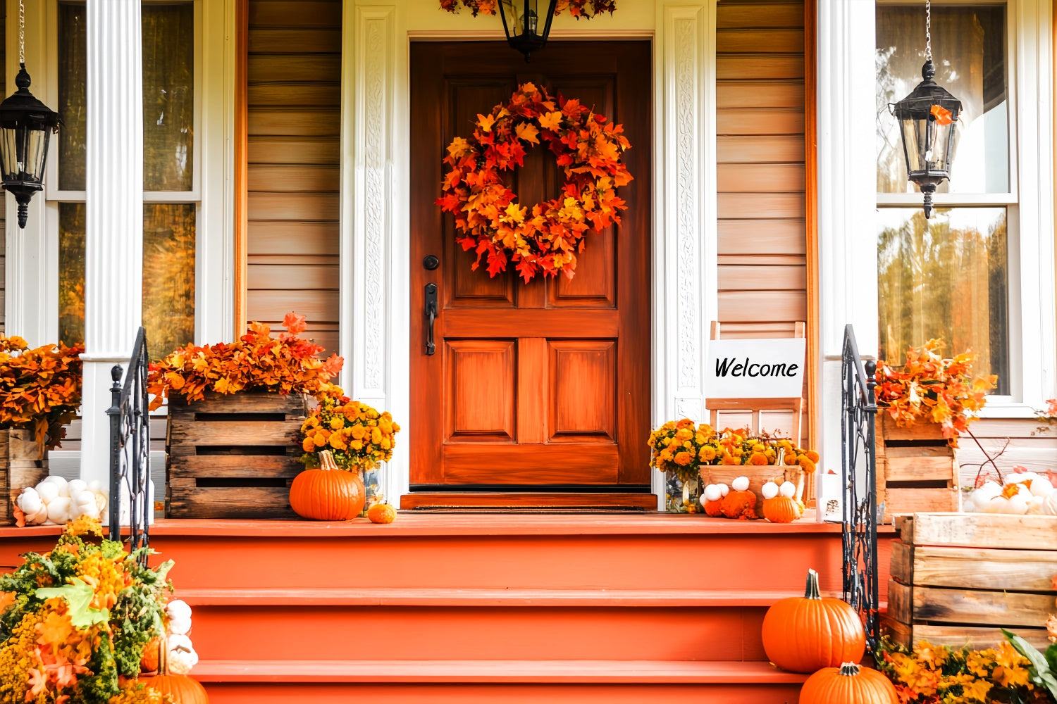 Thanksgiving Backdrop Ideas Maple Wreath Entryway Backdrop UK LXX57-339