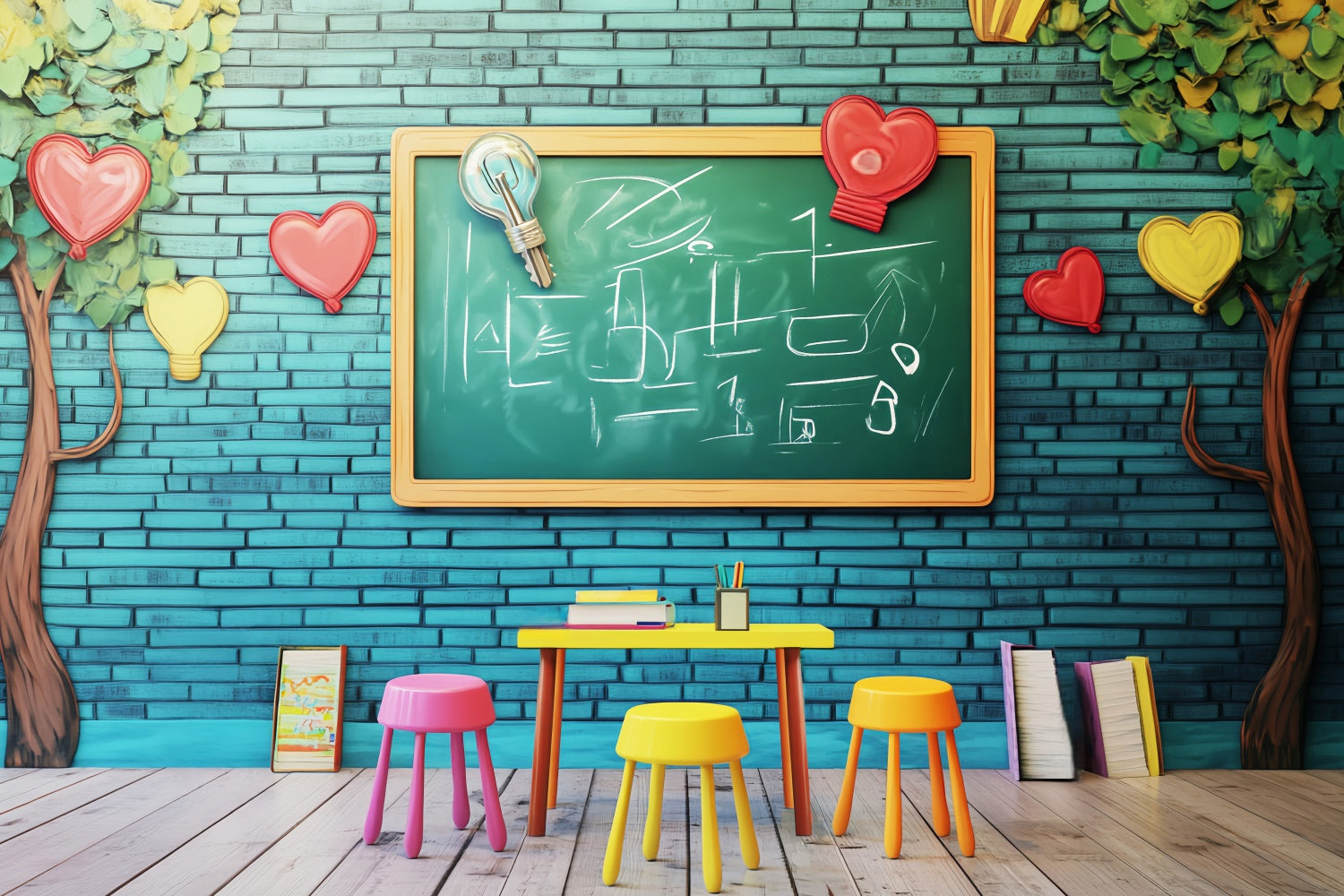 Back To School Backdrops Bright Learning Brick Wall Backdrop UK LXX57-34