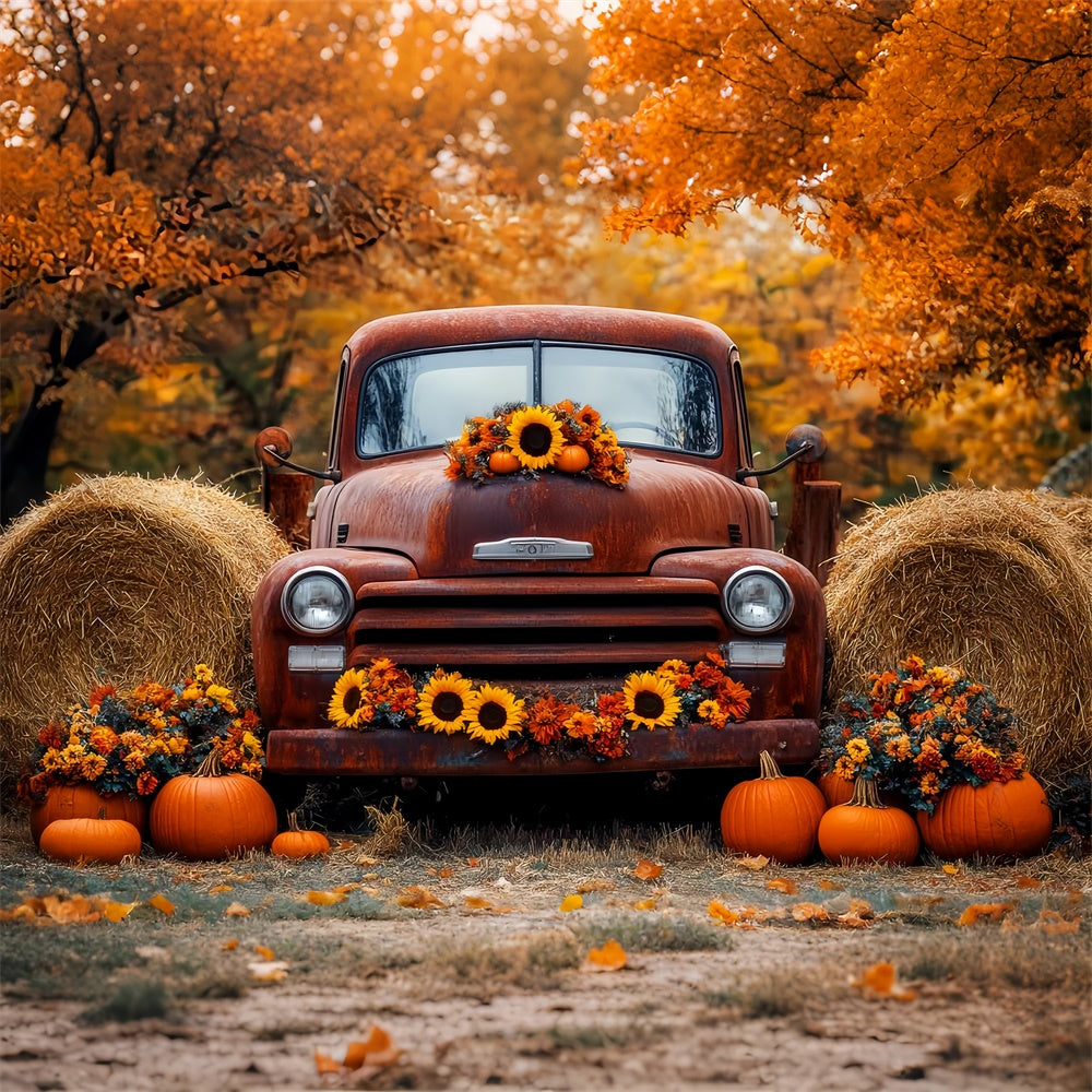Backdrop Thanksgiving Rustic Truck Harvest Fall Backdrop UK LXX57-341