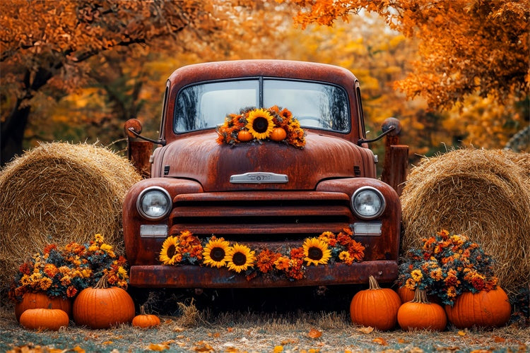 Backdrop Thanksgiving Rustic Truck Harvest Fall Backdrop UK LXX57-341