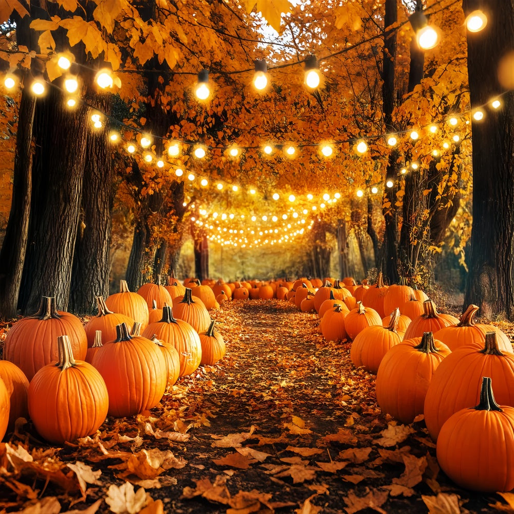 Thanksgiving Backdrop Pumpkin Light Trail Forest Backdrop UK LXX57-343