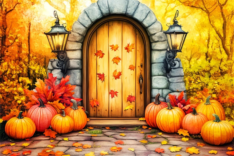 Photography Thanksgiving Backdrop Pumpkin Cozy Porch Backdrop UK LXX57-350