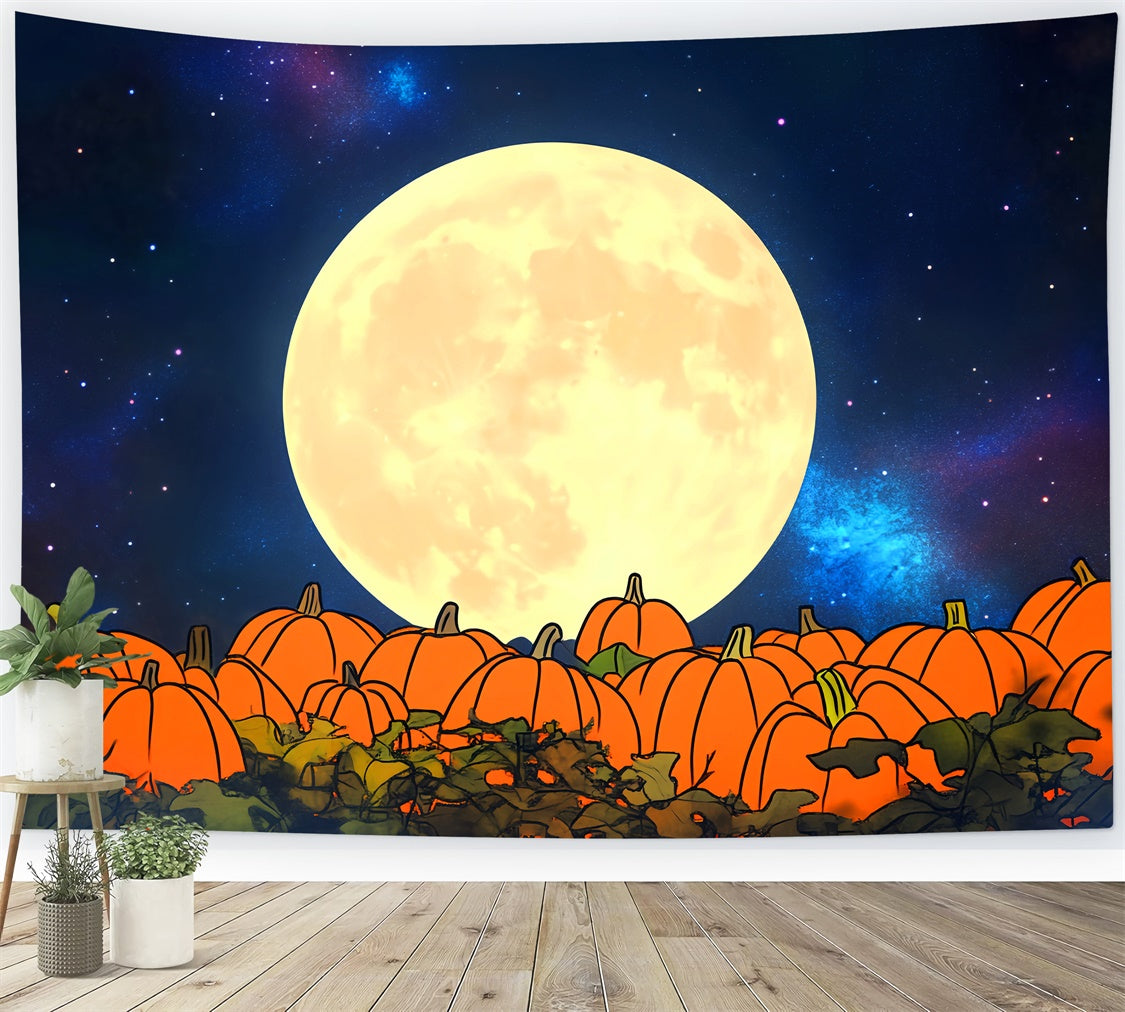 Backdrop For Thanksgiving Full Moon Pumpkin Field Backdrop UK LXX57-351