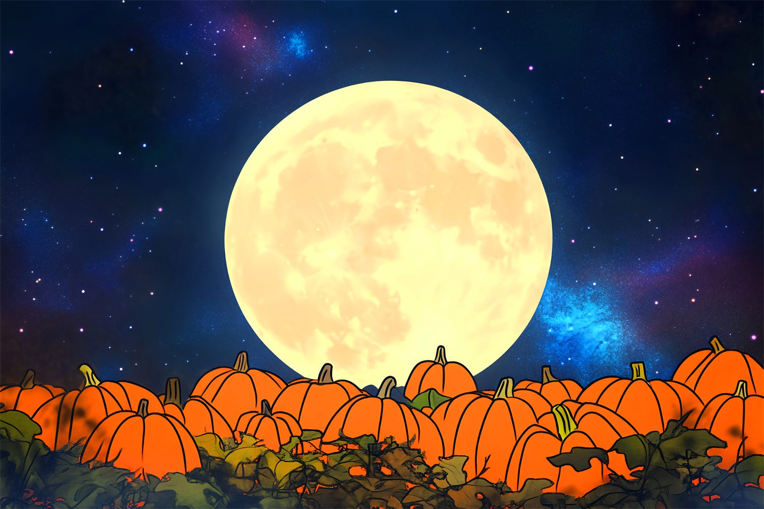Backdrop For Thanksgiving Full Moon Pumpkin Field Backdrop UK LXX57-351