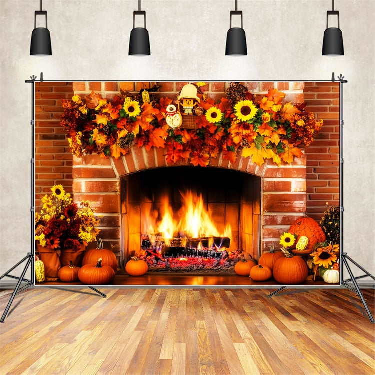Thanksgiving Backdrop Ideas Cozy Fireplace Harvest Backdrop UK LXX57-353