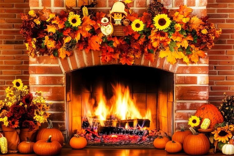 Thanksgiving Backdrop Ideas Cozy Fireplace Harvest Backdrop UK LXX57-353