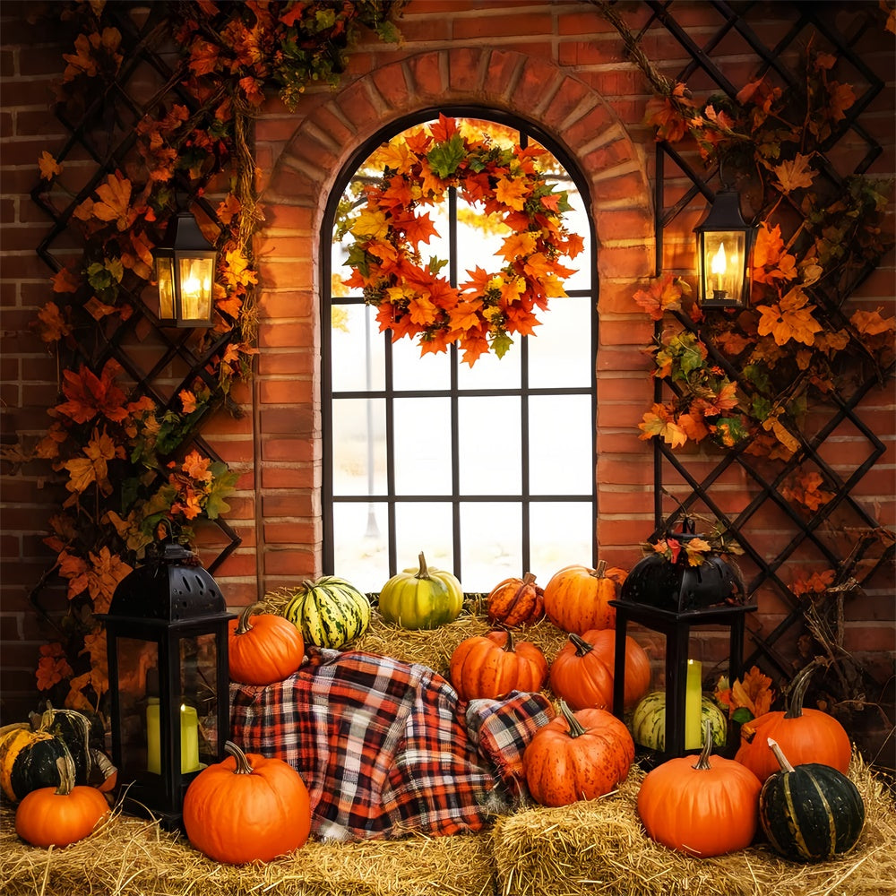 Thanksgiving Photo Backdrops Lantern Wreath Cozy Backdrop UK LXX57-356
