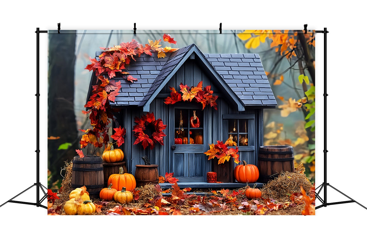 Backdrop Thanksgiving Woodland Pumpkin Cottage Backdrop UK LXX57-359