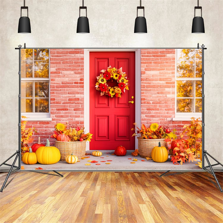Fall Thanksgiving Backdrop Red Door Porch Autumn Backdrop UK LXX57-362