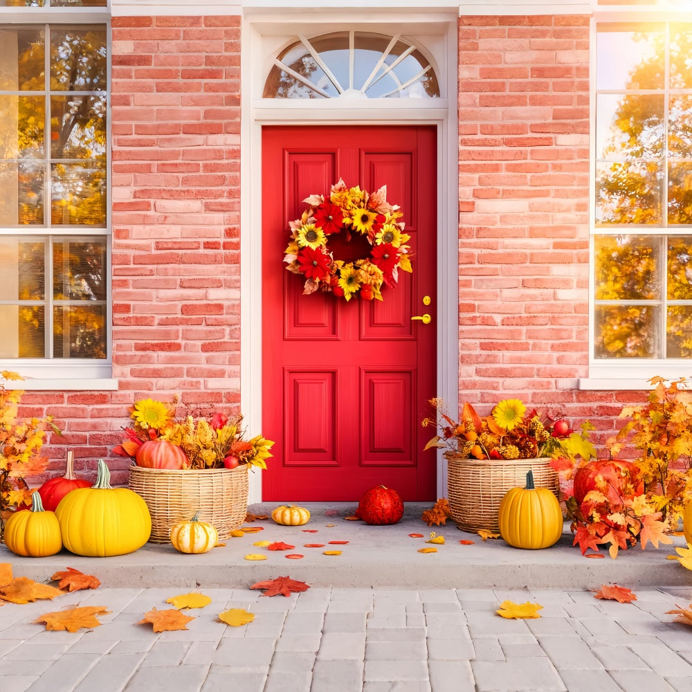 Fall Thanksgiving Backdrop Red Door Porch Autumn Backdrop UK LXX57-362