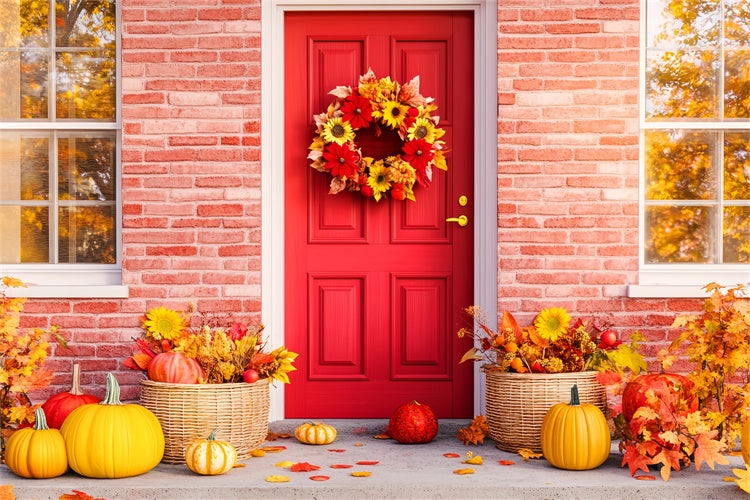 Fall Thanksgiving Backdrop Red Door Porch Autumn Backdrop UK LXX57-362