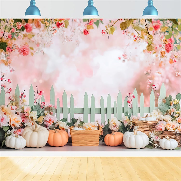 Thanksgiving Picture Backdrop Blush Floral Pumpkin Backdrop UK LXX57-364