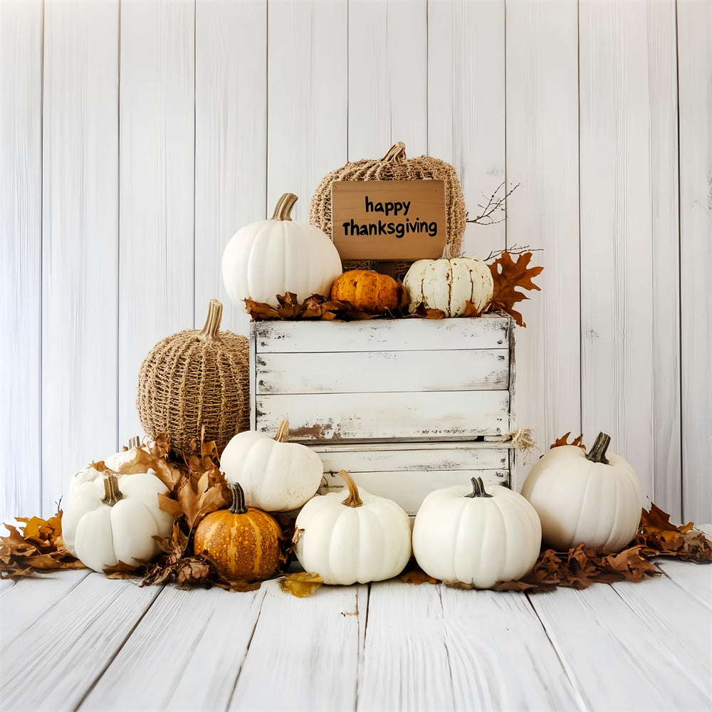 Thanksgiving Picture Backdrop White Pumpkin Rustic Backdrop UK LXX57-369