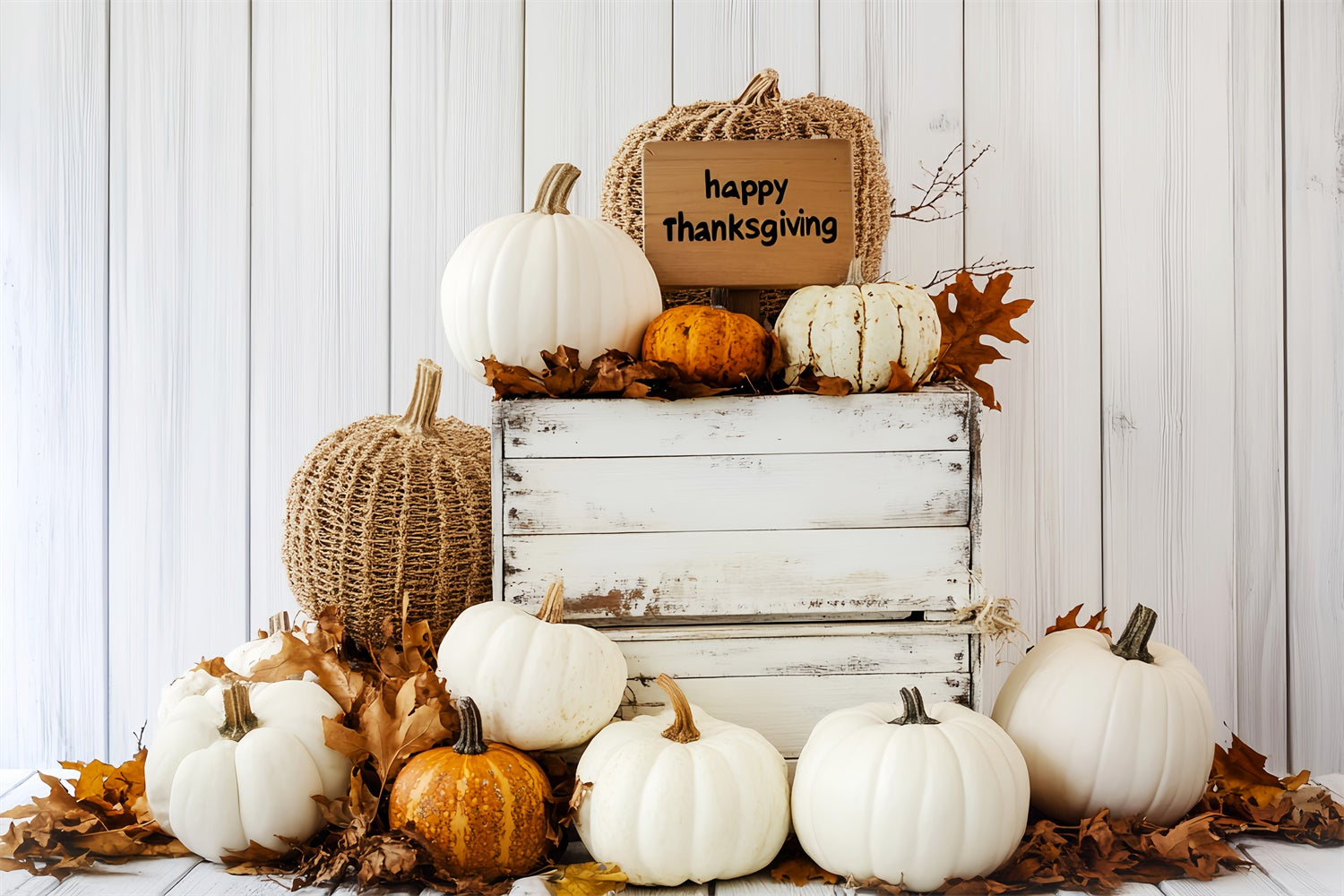 Thanksgiving Picture Backdrop White Pumpkin Rustic Backdrop UK LXX57-369