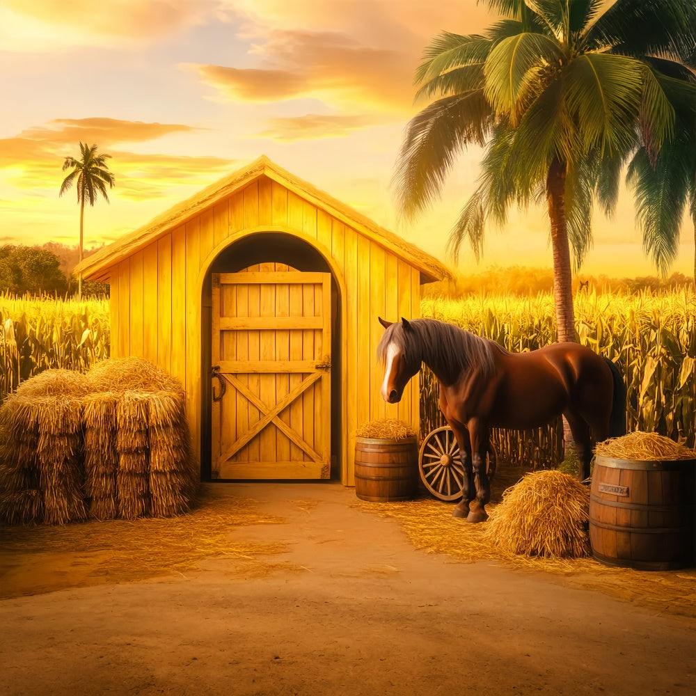 Barn Backdrops Golden Cornfield Horse Backdrop UK LXX57-372