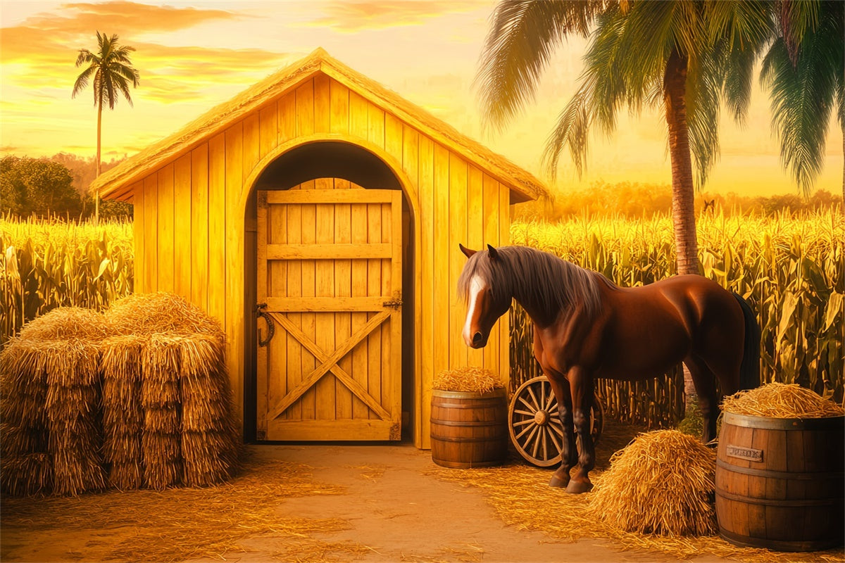 Barn Backdrops Golden Cornfield Horse Backdrop UK LXX57-372