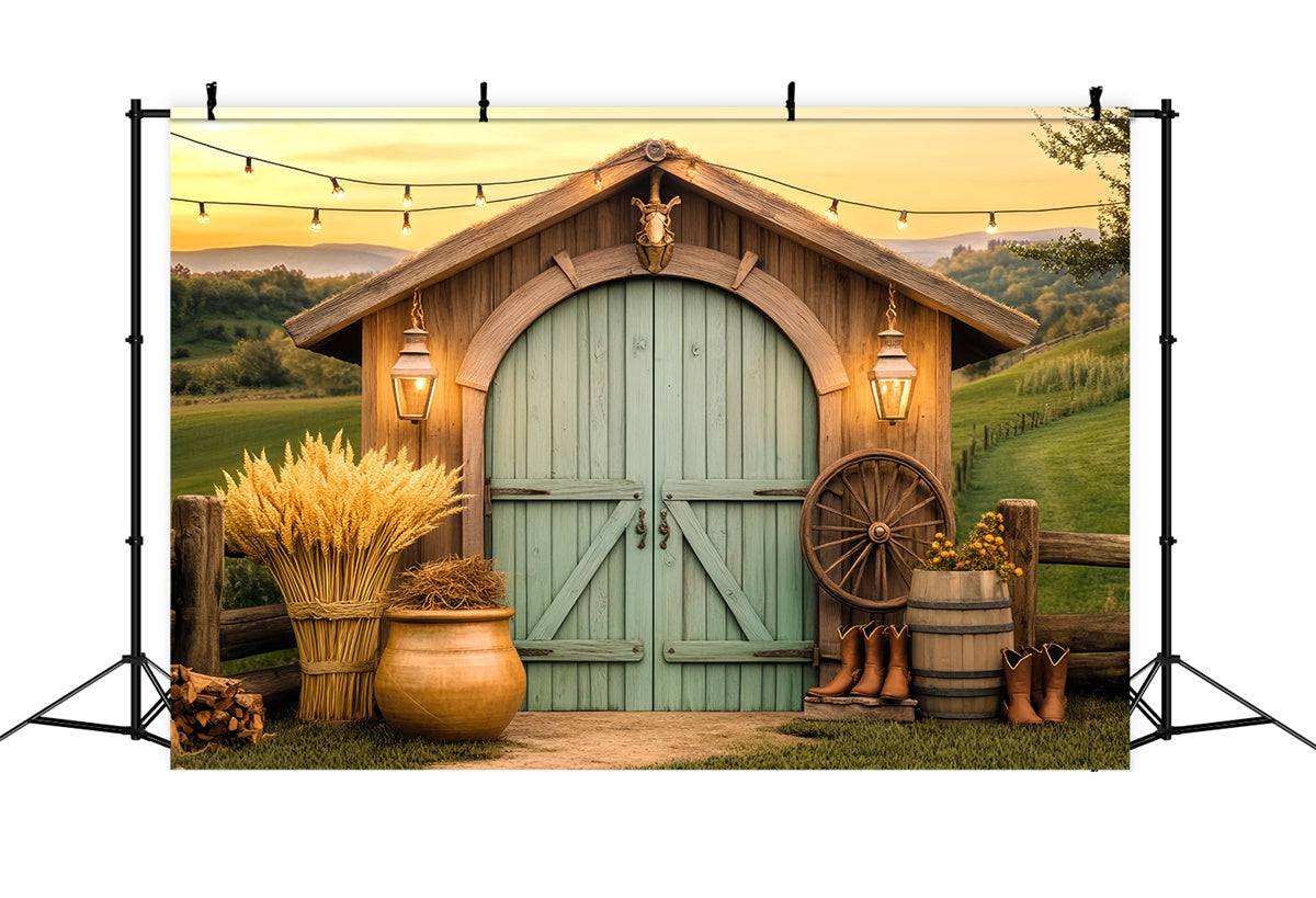 Barn Backdrop Rustic Lantern Light Farm Backdrop UK LXX57-373