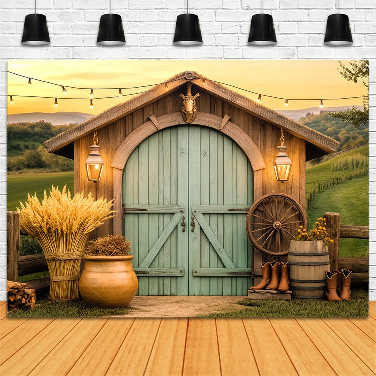Barn Backdrop Rustic Lantern Light Farm Backdrop UK LXX57-373