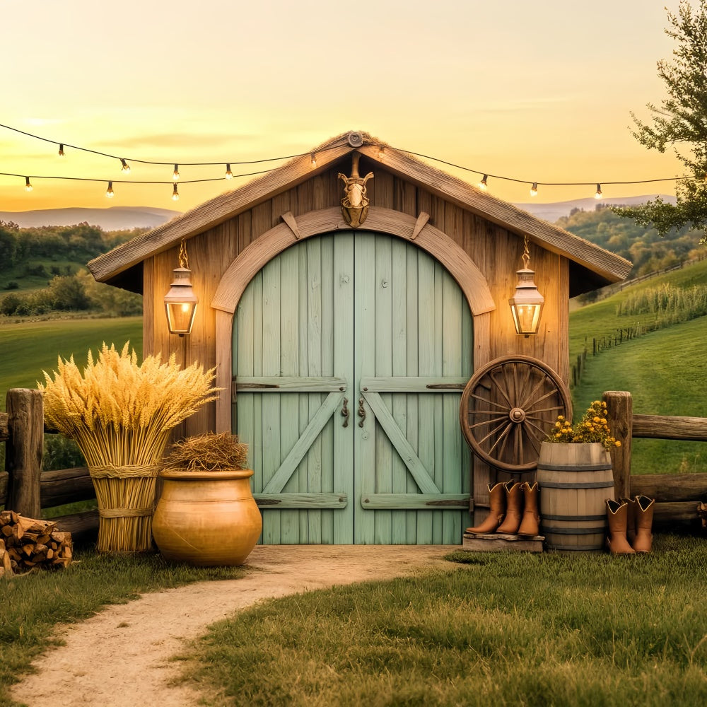 Barn Backdrop Rustic Lantern Light Farm Backdrop UK LXX57-373