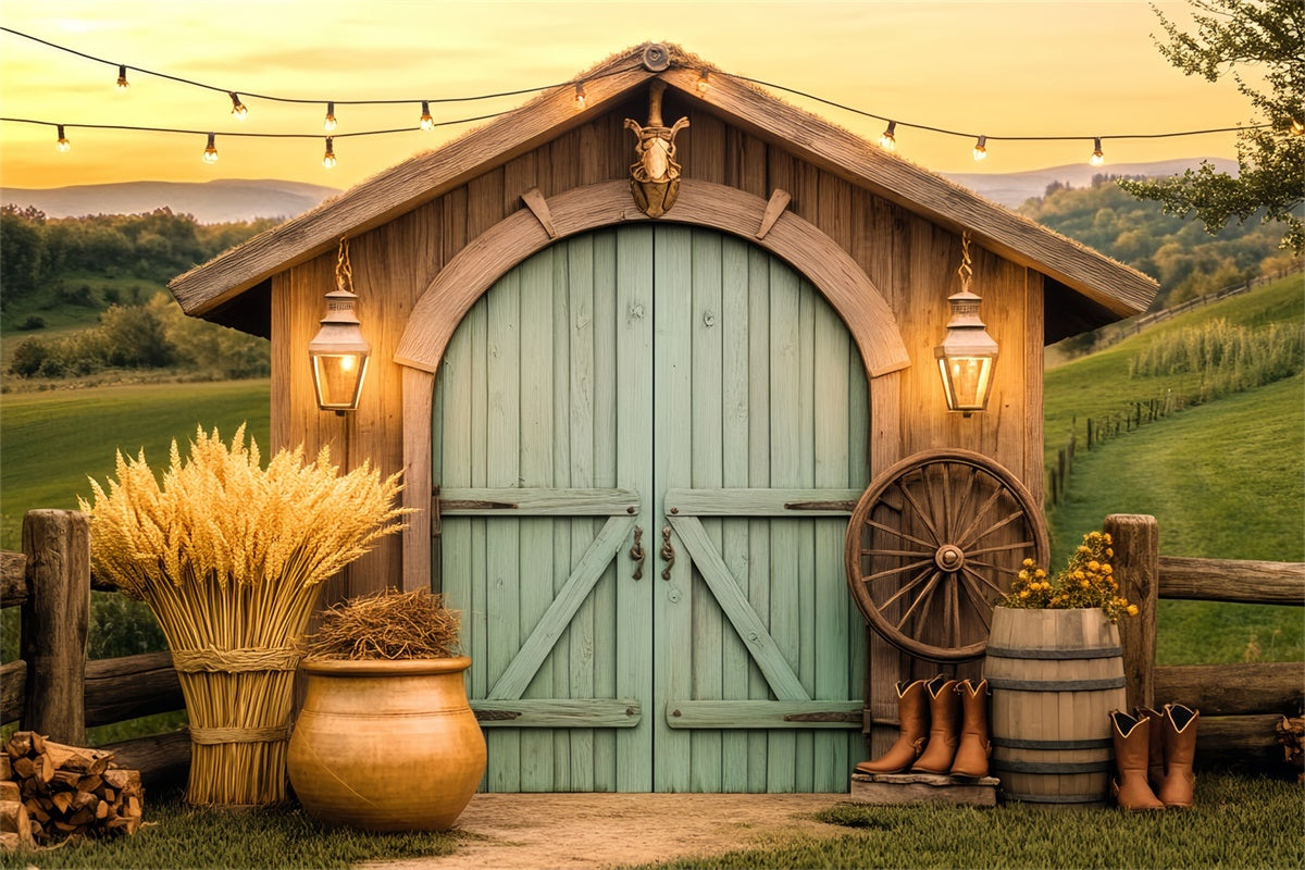 Barn Backdrop Rustic Lantern Light Farm Backdrop UK LXX57-373