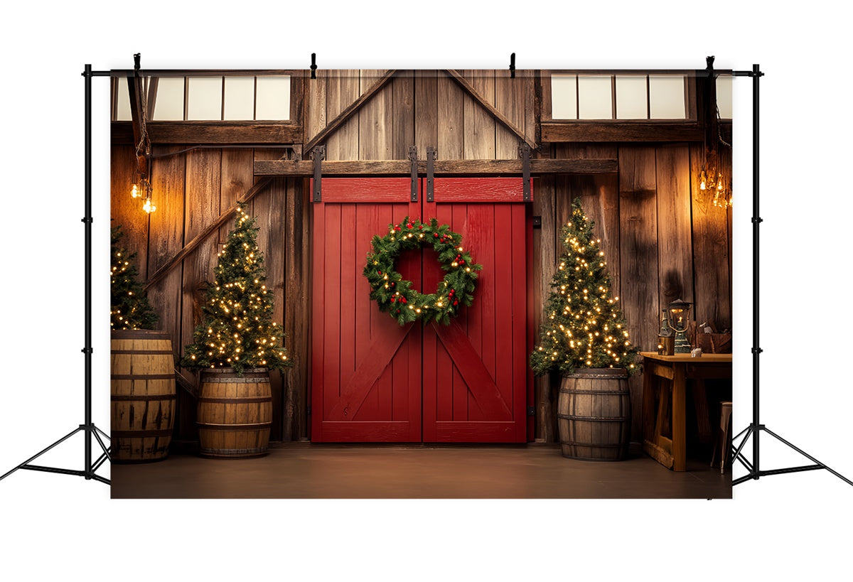 Barn Door Backdrop Cozy Interior Christmas Backdrop UK LXX57-376