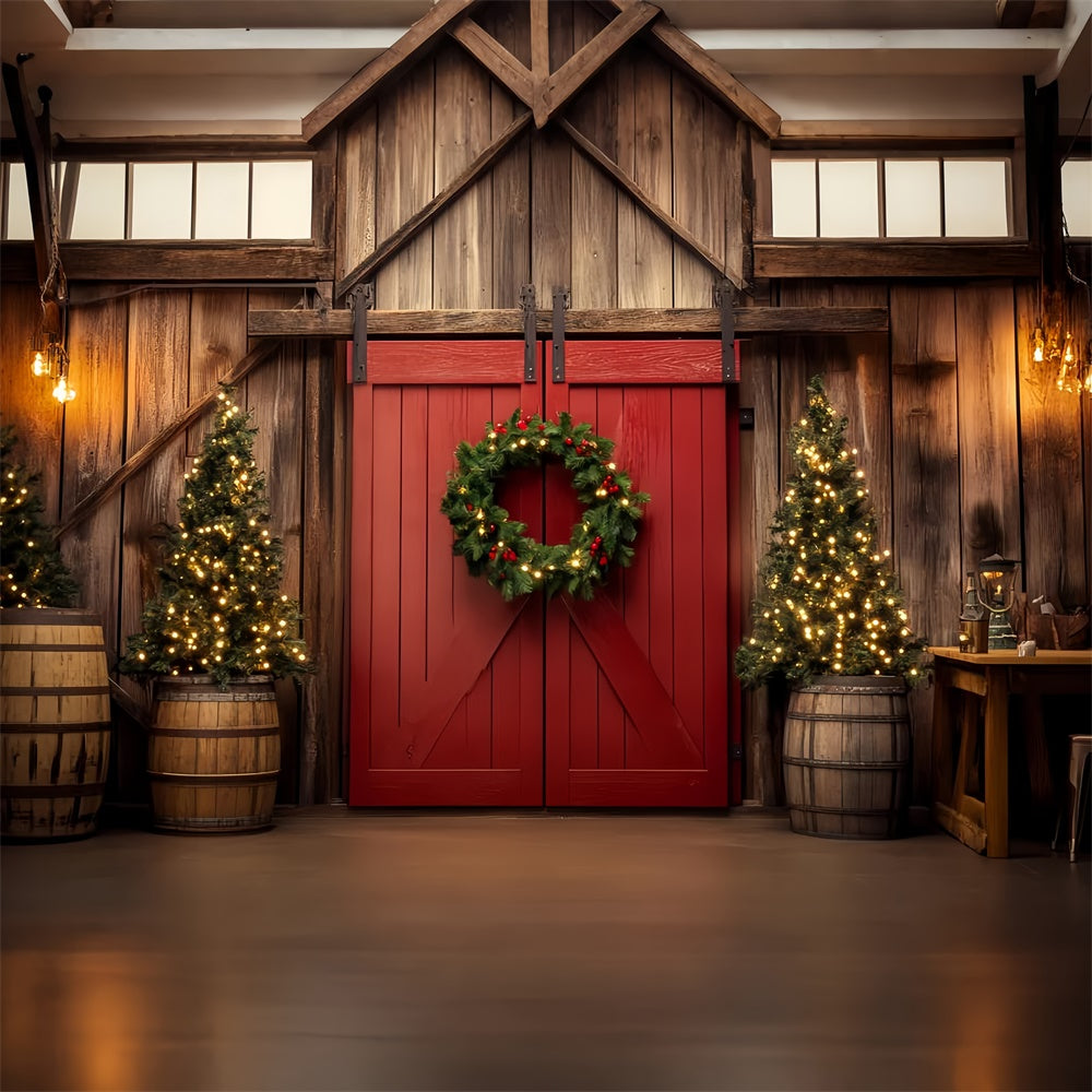Barn Door Backdrop Cozy Interior Christmas Backdrop UK LXX57-376