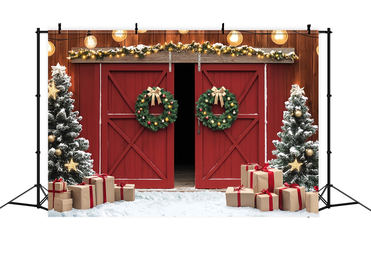 Barn Photo Backdrop Snowy Gift Christmas Backdrop UK LXX57-377